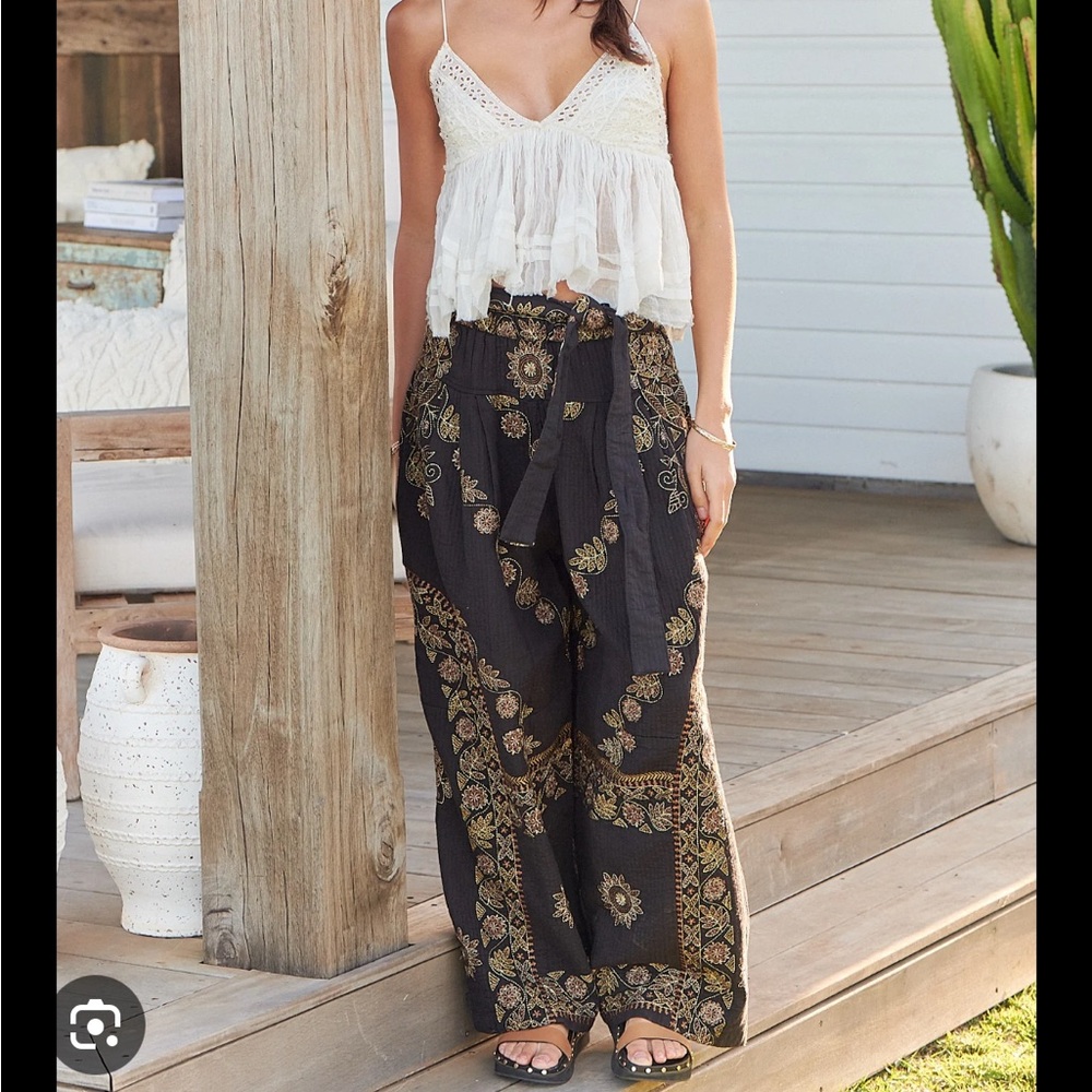 Free People Samara Gold Wide-Leg Pants